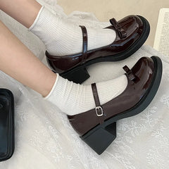 BXOXO Brown Jk Uniform Shoes British Style Retro Japanese Mary Jane Shoes Women's Lolita Bow Sweet Girls Kawaii Mid Heel Cute Laofers