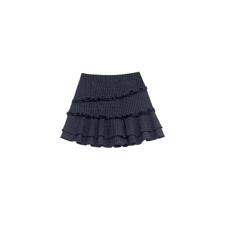 BXOXO Plaid Skirts Women Sweet High Waist Ruffles Patchwork 2025 Summer Fashion New Elegant Cake Mini Skirt Female Casual