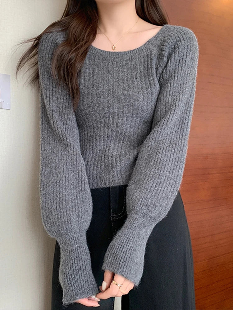 Bxoxo Autumn Winter Loose Women Sweaters Casual Soft Long Puff Sleeve Pullovers Jumpers Knitwear Basic Sweater For Women Tops