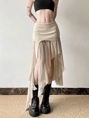 BXOXO Sexy Irregular Y2K Skirts Women Vintage American High Waist Slim Slit Long Skirt Casual Lady Streetwear Retro Summer Skirts