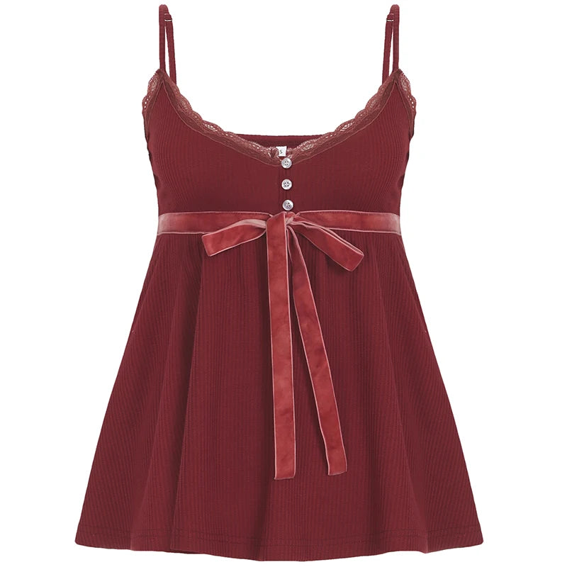 BXOXO Cute Coquette Bandage Bow Tees Women Summer Casual Fashion Loose A-line Camis Vintage y2k Crop Top Retro Aesthetic Vest