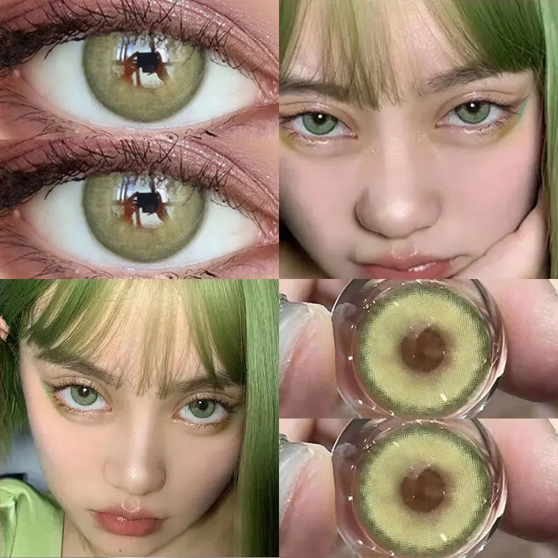 BXOXO 1Pair Blue Green Colour Contacts Lenses  Prescription Myopia Gray Eye Lenses Beauty Pupil Makeup Soft Lenses