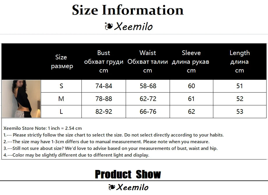 Bxoxo Sexy Long Sleeve Backless T Shirt Gothic Round-neck Skinny Women Crop Tops 2022 Autumn Fashion Black Tees Party Clubwear