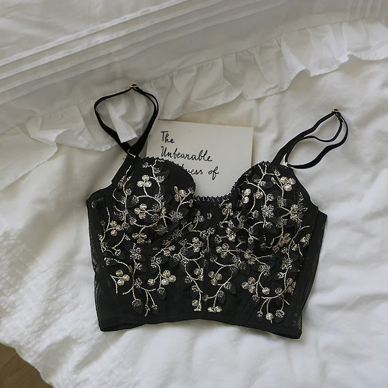 Bxoxo Three-dimensional embroidered bra sexy lace fish bone corset widened breasted with steel ring 2/1 half cup bralette underwear