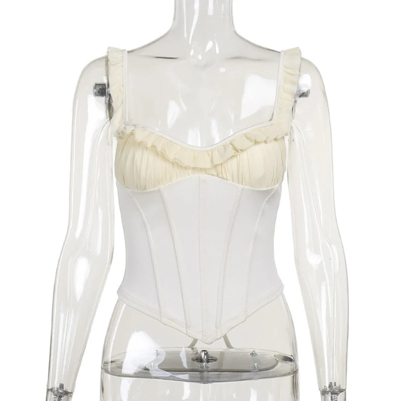 Bxoxo Corset Top y2k Clothes Women Coquette Clothing Ruffle Lace Trim Low Cut Sleeveless Tank Top 2000s Clothes Streetwear