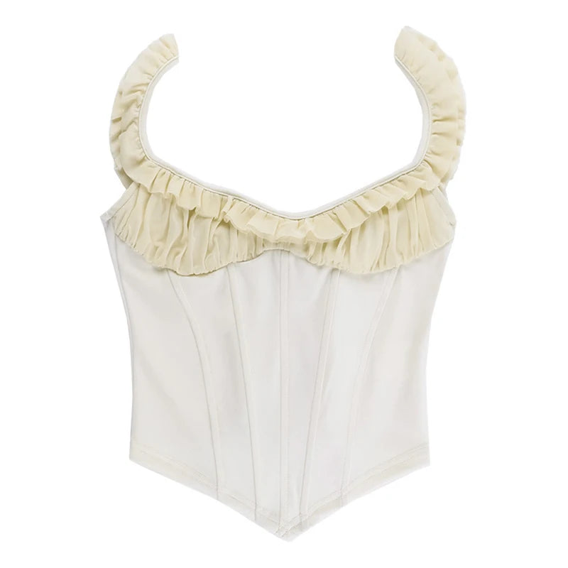 Bxoxo Corset Top y2k Clothes Women Coquette Clothing Ruffle Lace Trim Low Cut Sleeveless Tank Top 2000s Clothes Streetwear