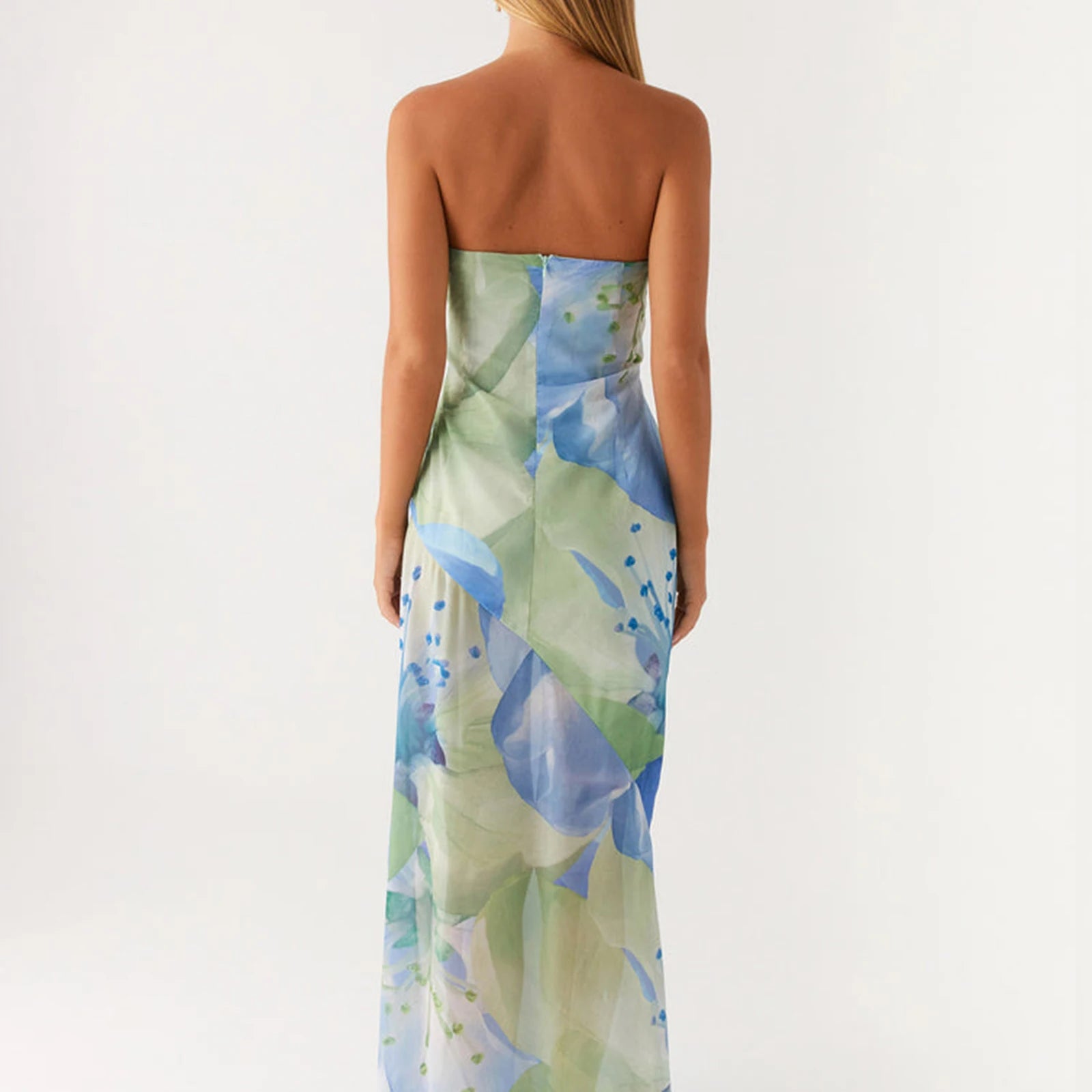 BXOXO Women Floral Strapless Maxi Dress Y2K Bodycon Tube Long Dresses Party Formal Cocktail Beach Slit Dress Summer Sundress