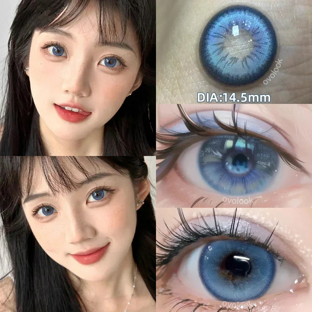 BXOXO 1 Pair/2pcs Prescription Contact Lenses for Eyes Myopia Eye Color Lenses With Diopters Blue Green Natural Lenses Pupils
