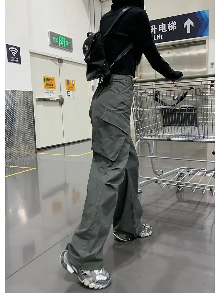 Bxoxo Women Cargo Pants Grey Vintage Y2k Baggy Korean Style High Waist Trousers Techwear Aesthetic Female Streetwear Hippie