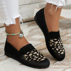 BXOXO Leopard Prints Knitted Loafers Women Breathable Mesh Shallow Flats Shoes Woman Lightweight Casual Slip-On Walking Shoes