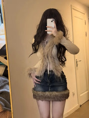 BXOXO Women's Cardigan Sweater Y2K Girl Punk Hip Hop Street Wool Knit Loose Gothic Top long sleeve Cardigans mujer