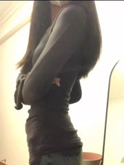 BXOXO Vintage Square Collar Fungus Tee Shirt Spring Autumn Thin Slim Fit T-shirts Y2k E-Girl Long Sleeve Bottoming Tops Women