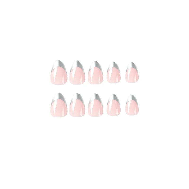 Bxoxo 24P French Oval False Nails Girls White Edge Design Nude Color Wearable Press on Nail Full Cover Short Acrylic Almond Fake Nails