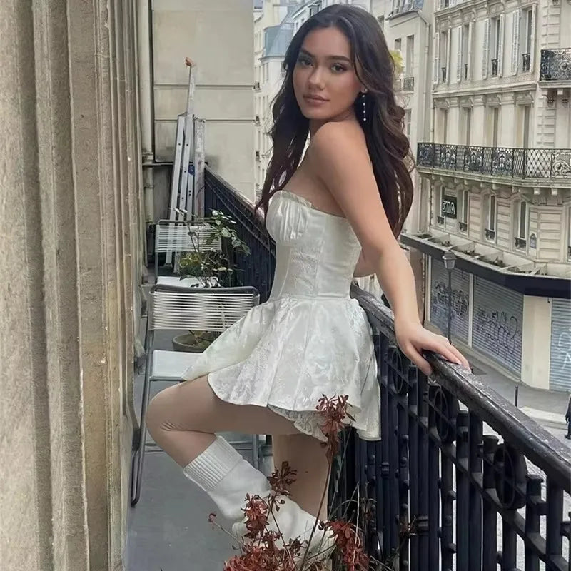 BXOXO Dopamine girl lace jacquard tube top dress niche slim gentle princess dress birthday dress
