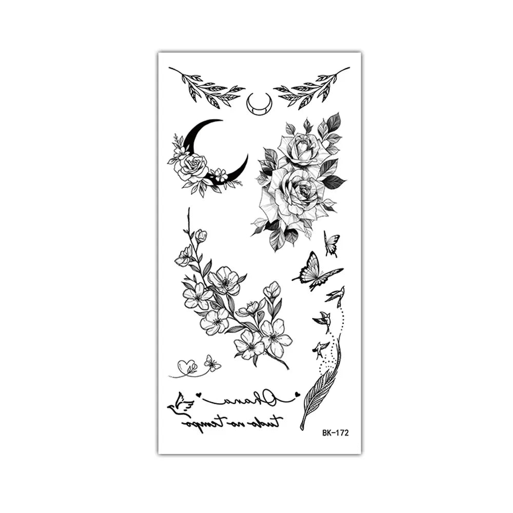 BXOXO Small Tattoo Stickers for Finger Flower Snake Moon Leaf Design Temporary Tattoos for Hand Body Decor Fake Tattoo for Women