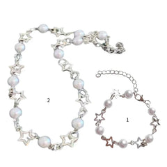 BXOXO Korean Fashion Hollow Star Pearl Choker Necklace for Women Sweet Aesthetic Charm Bracelets Harajuku Trend Y2k Jewelry