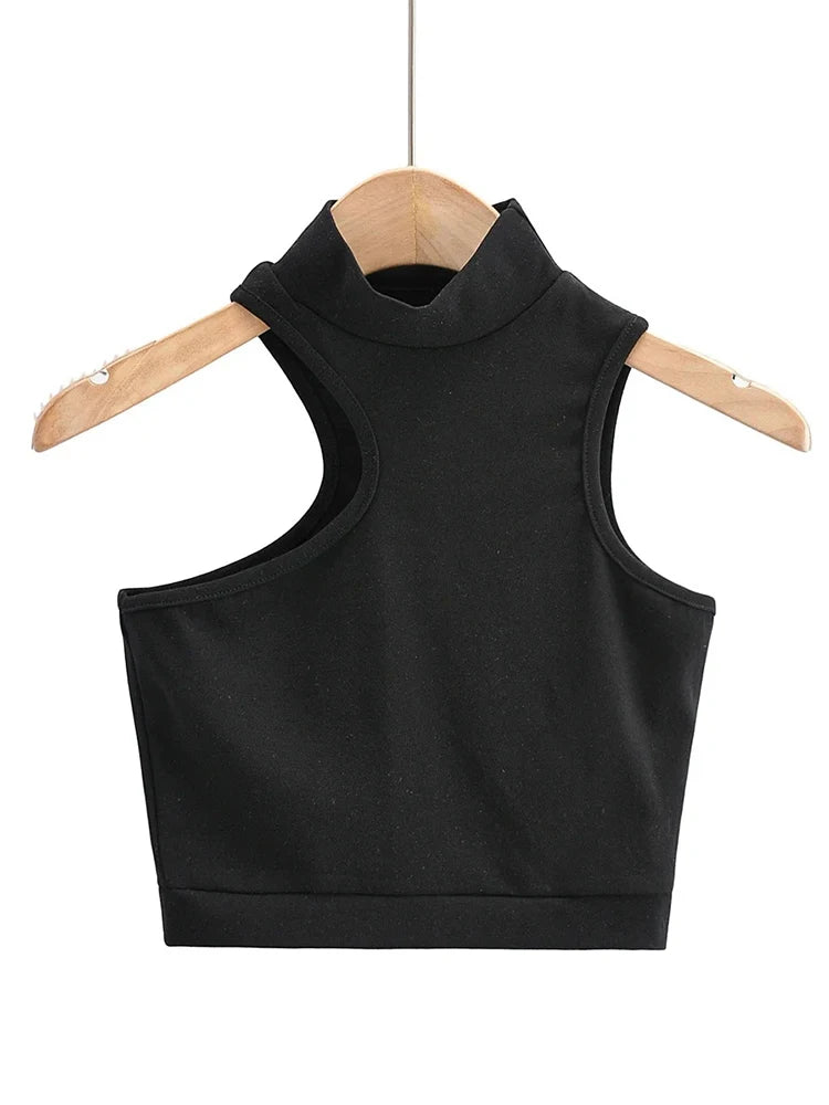 BXOXO Women High Neck Crop Tank Top With Cut Out Detail Active Asymmetric Crop Tank Top