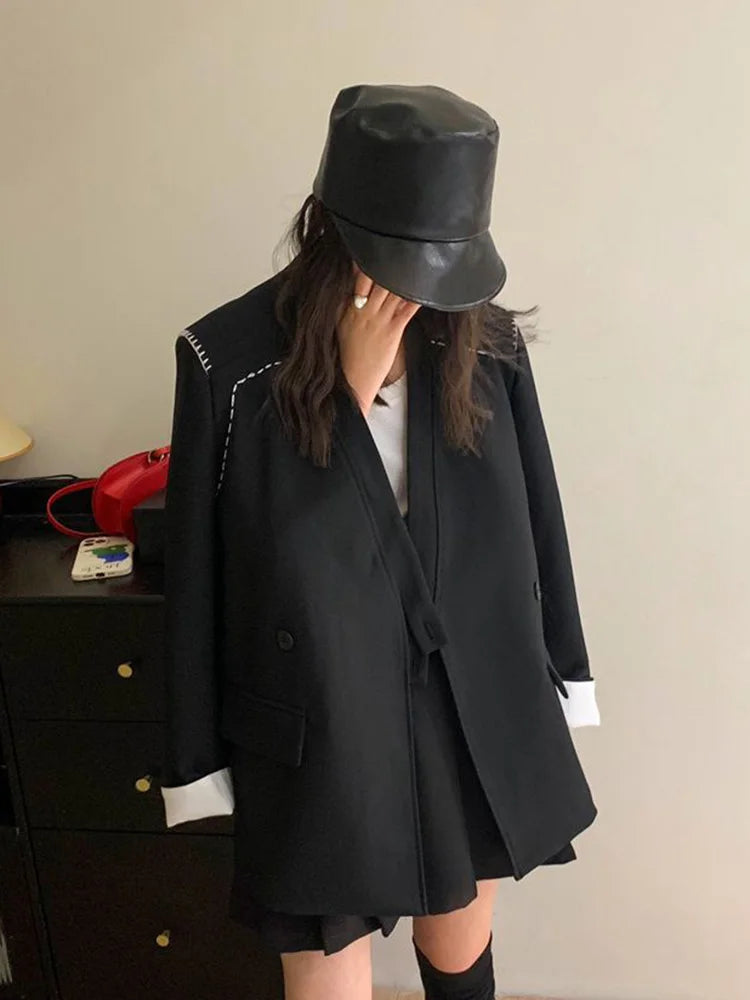 Bxoxo Streetwear Loose Purple Blazer Women Long Sleeve Casual Oversize Suit Coats Fashion Fall New Korean Female Design V Neck Outwear