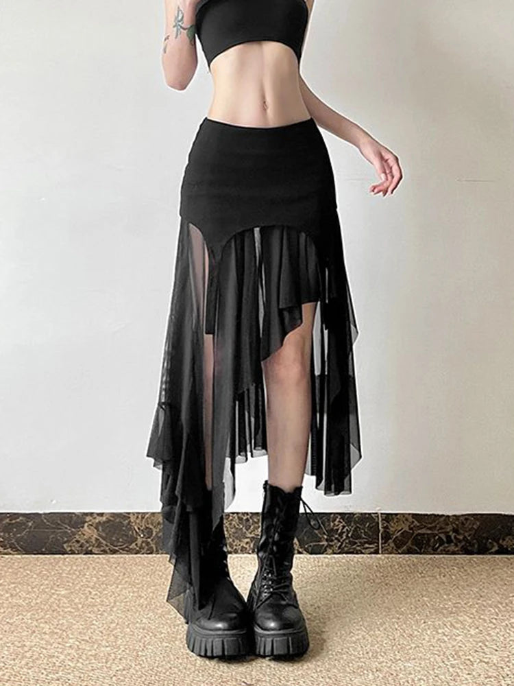 BXOXO Sexy Irregular Y2K Skirts Women Vintage American High Waist Slim Slit Long Skirt Casual Lady Streetwear Retro Summer Skirts