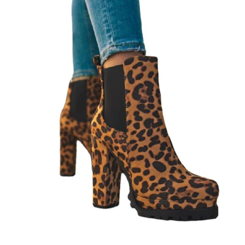 BXOXO Women Shoes Ankle Boots Woman Sexy High Heels Pattern Chunky Heel Shoes Ladies  Female Open Toe Women's Sude Boots