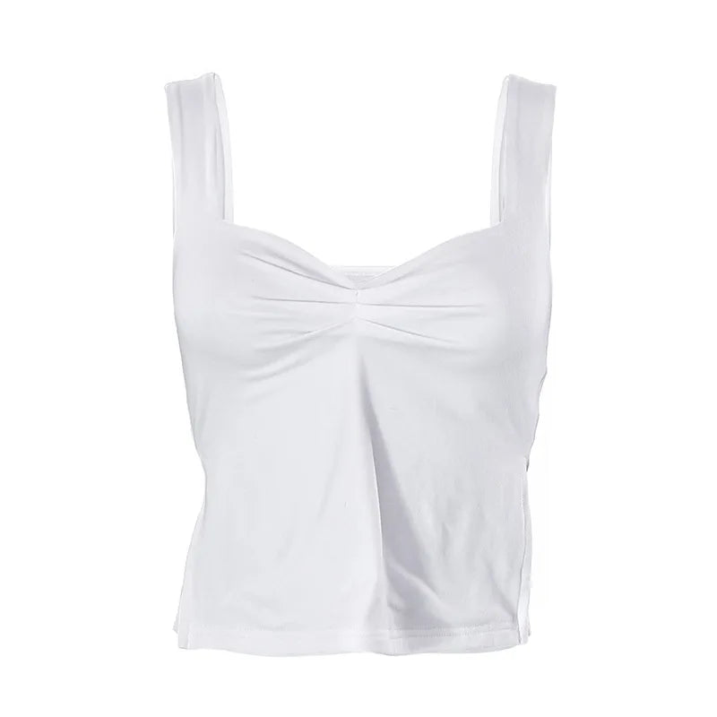 BXOXO Summer White Sexy Tank Tops Women Crop Top Sleeveless Split Slim Streetwear Casual V-Neck Solid Basic Backless Camisole Female