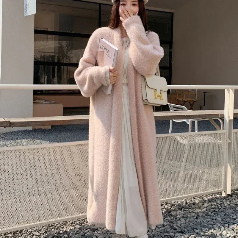 BXOXO Elegant Sweet Long Sweater Cardigan Women Korean Style Sweaters Coat Autumn Winter Solid Loose Casual Vintage Cardigan