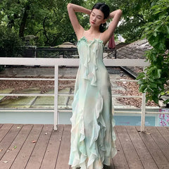 BXOXO French Style A- Line Dress Slimming Beach Vacation Halter Long Skirt Summer Wear Sleeveless Design Sensation Women's Clothing