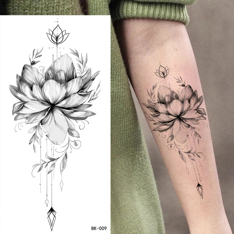 BXOXO Temporary Rose Flower Skin Tattoo Stickers Removable Blossom Flase Tattoos for Apart arm and shoulder Neck Back Flower Tattoos