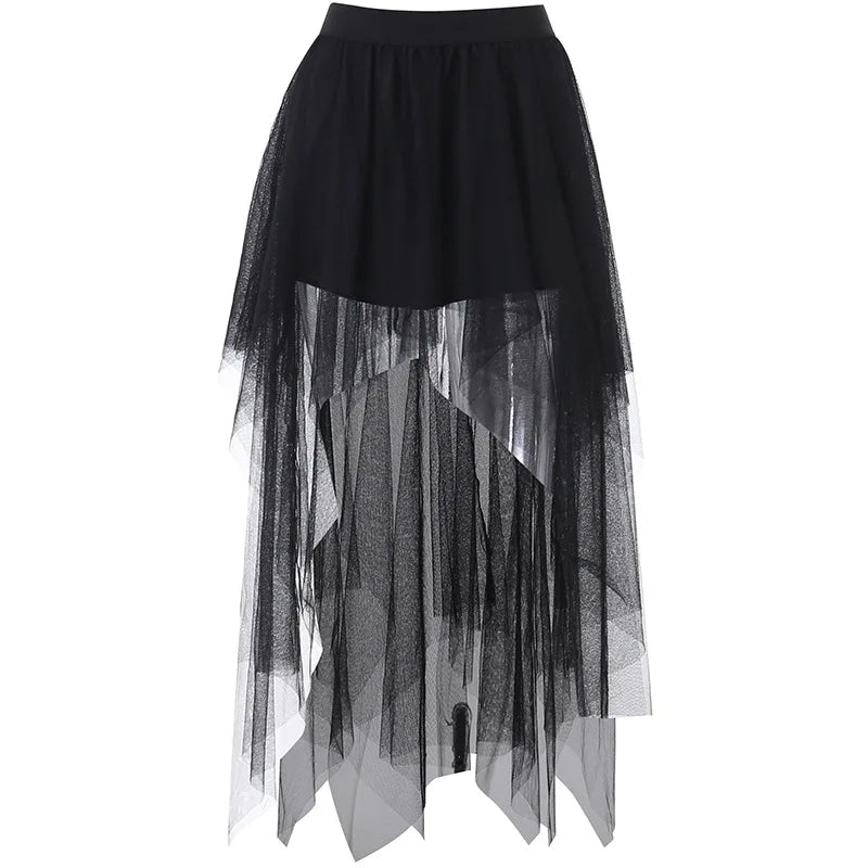 Bxoxo Sexy Net Yarn High-Waisted Irregular Skirt for Women Summer New European and American Gothic Style Versatile Casual Skirts