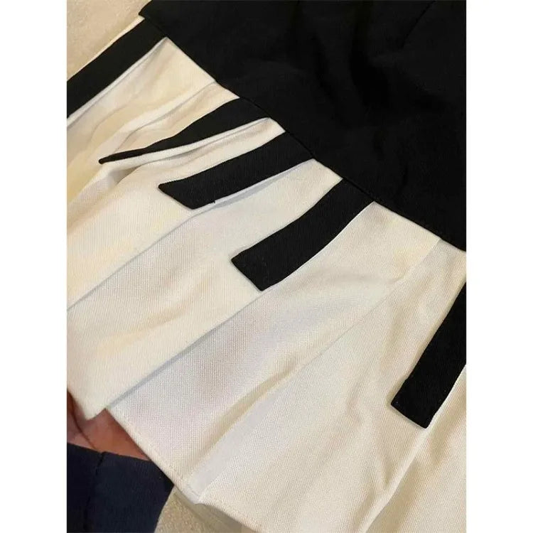 Bxoxo American Vintage Black White Piano Keys Skirts Y2k Slim Waist Ruched A-line Skirt for Women 2025 Summer New Faldas Mujer