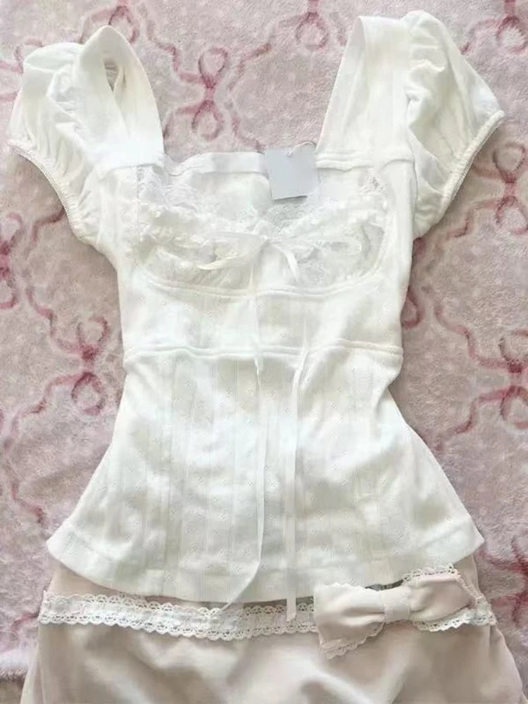 BXOXO Korean Fashion Lace Up Sweet Blouse Women Sleeveless Square Neck Slim Fit Chic Tops New Elegant Casual Y2K Harajuku Clothes 2025