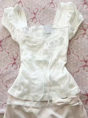 BXOXO Korean Fashion Lace Up Sweet Blouse Women Sleeveless Square Neck Slim Fit Chic Tops New Elegant Casual Y2K Harajuku Clothes 2025