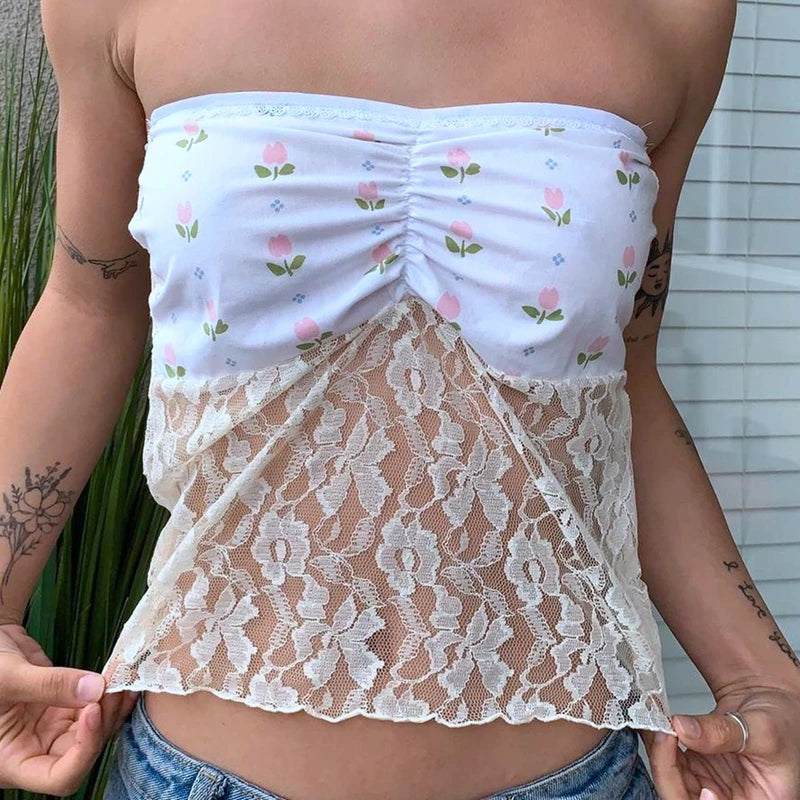 BXOXO Fairy Coquette Milkmaid Top Y2K Aesthetic White Lace Crop Top 90s Vintage Milkmaid Vest Chic Women Retro Streetwear