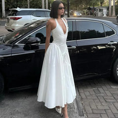 BXOXO Ladies Summer Evening Party New Fashion Dress Women Sleeveless Backless V-Neck Sexy Maxi Dresses Night Clubwear Female Outfits