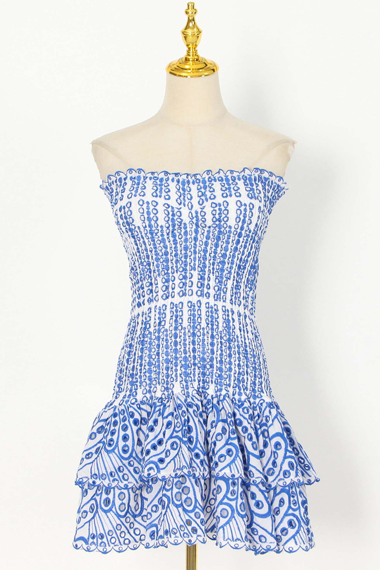 BXOXO - Shirred Off-The-Shoulder Embroidery Tiered Dress