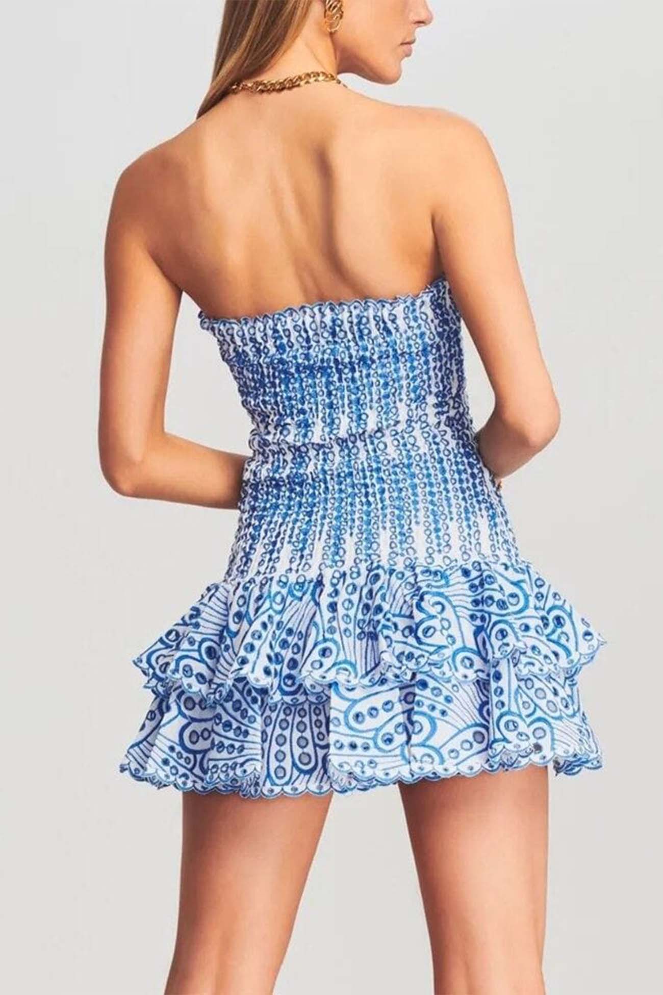 BXOXO - Shirred Off-The-Shoulder Embroidery Tiered Dress