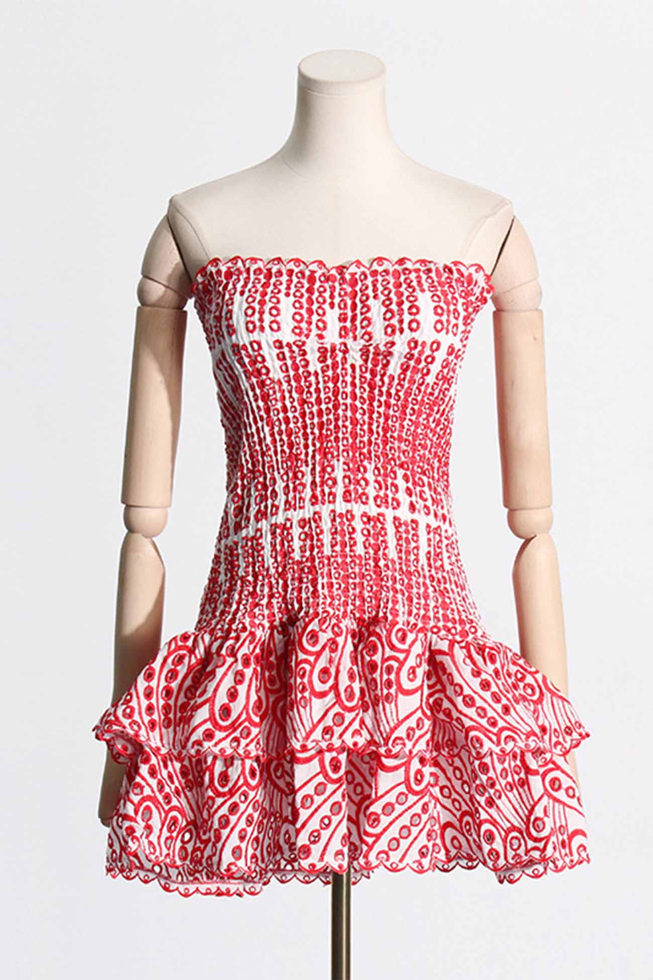 BXOXO - Shirred Off-The-Shoulder Embroidery Tiered Dress