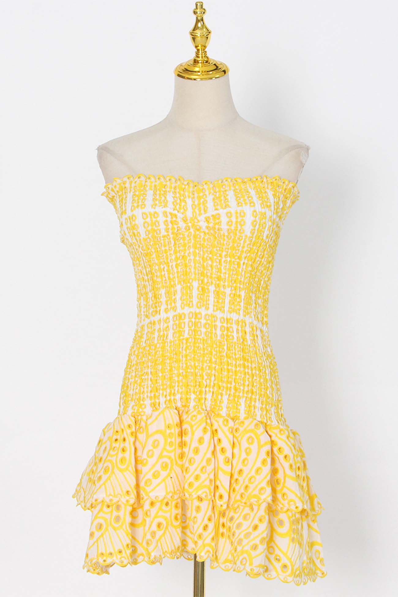 BXOXO - Shirred Off-The-Shoulder Embroidery Tiered Dress