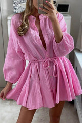 BXOXO - Single-breasted Tie-waist Ruffle Dress