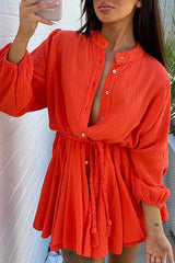 BXOXO - Single-breasted Tie-waist Ruffle Dress