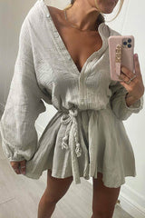 BXOXO - Single-breasted Tie-waist Ruffle Dress