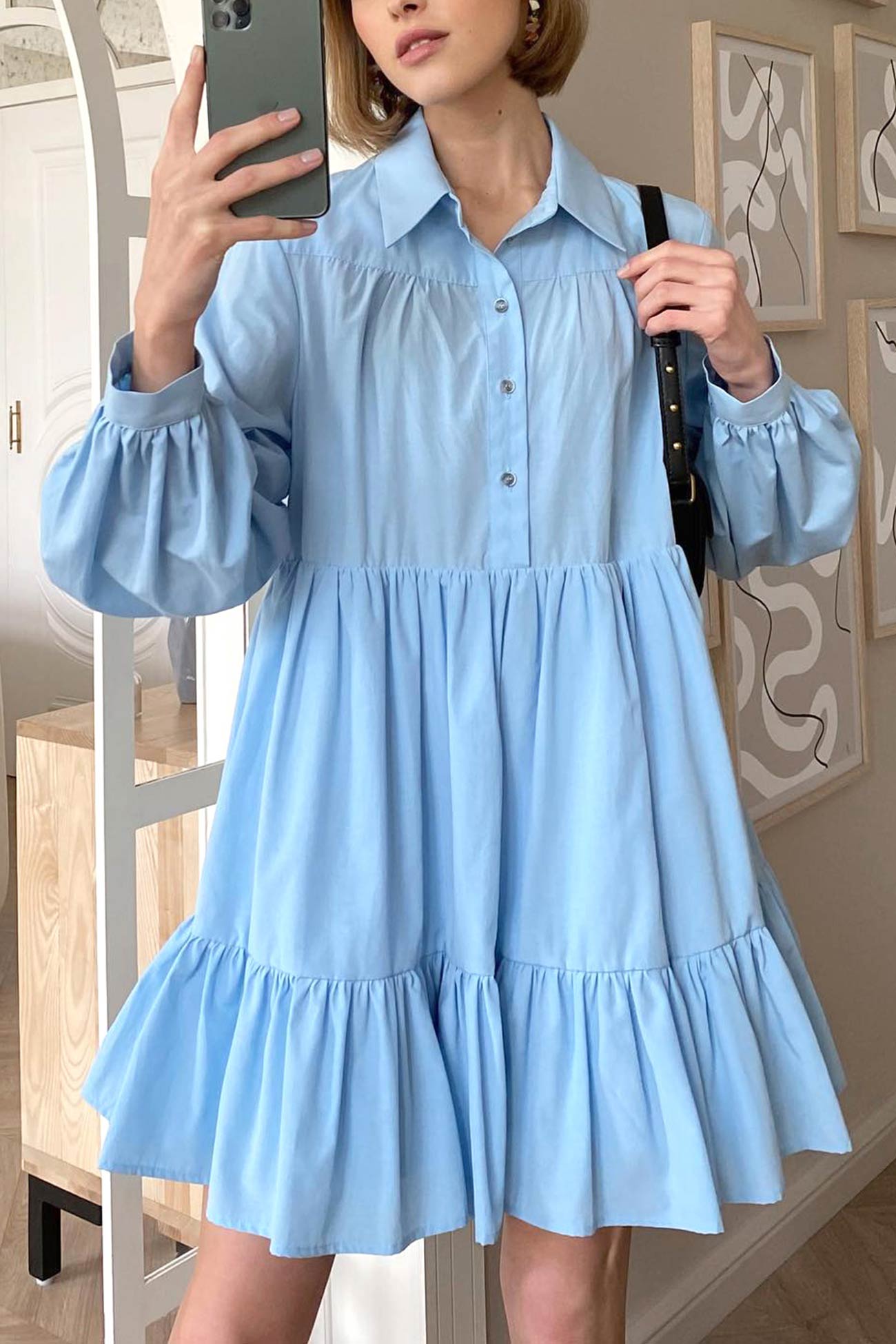 BXOXO - Solid Tiered Shirt Babydoll Dress