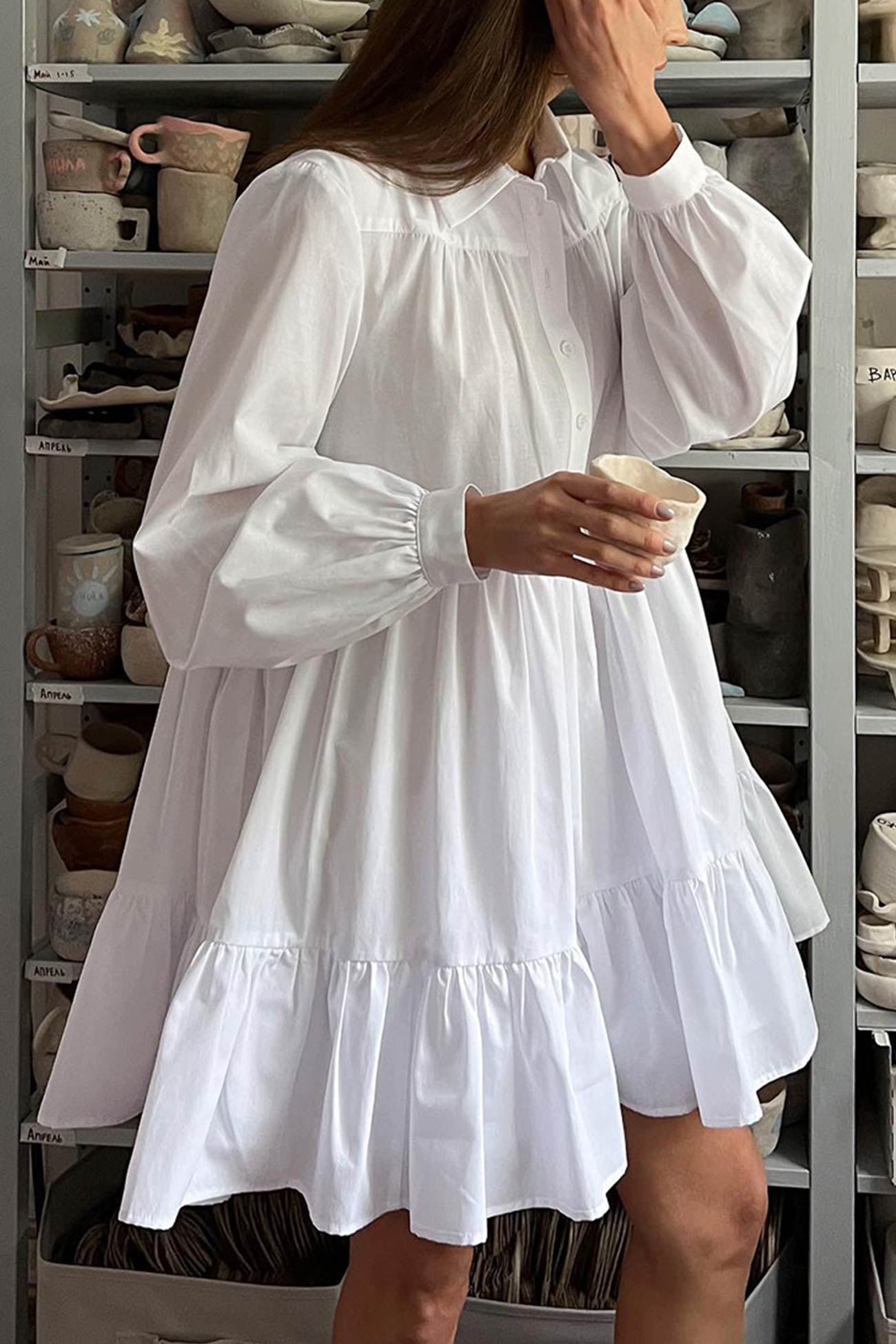 BXOXO - Solid Tiered Shirt Babydoll Dress