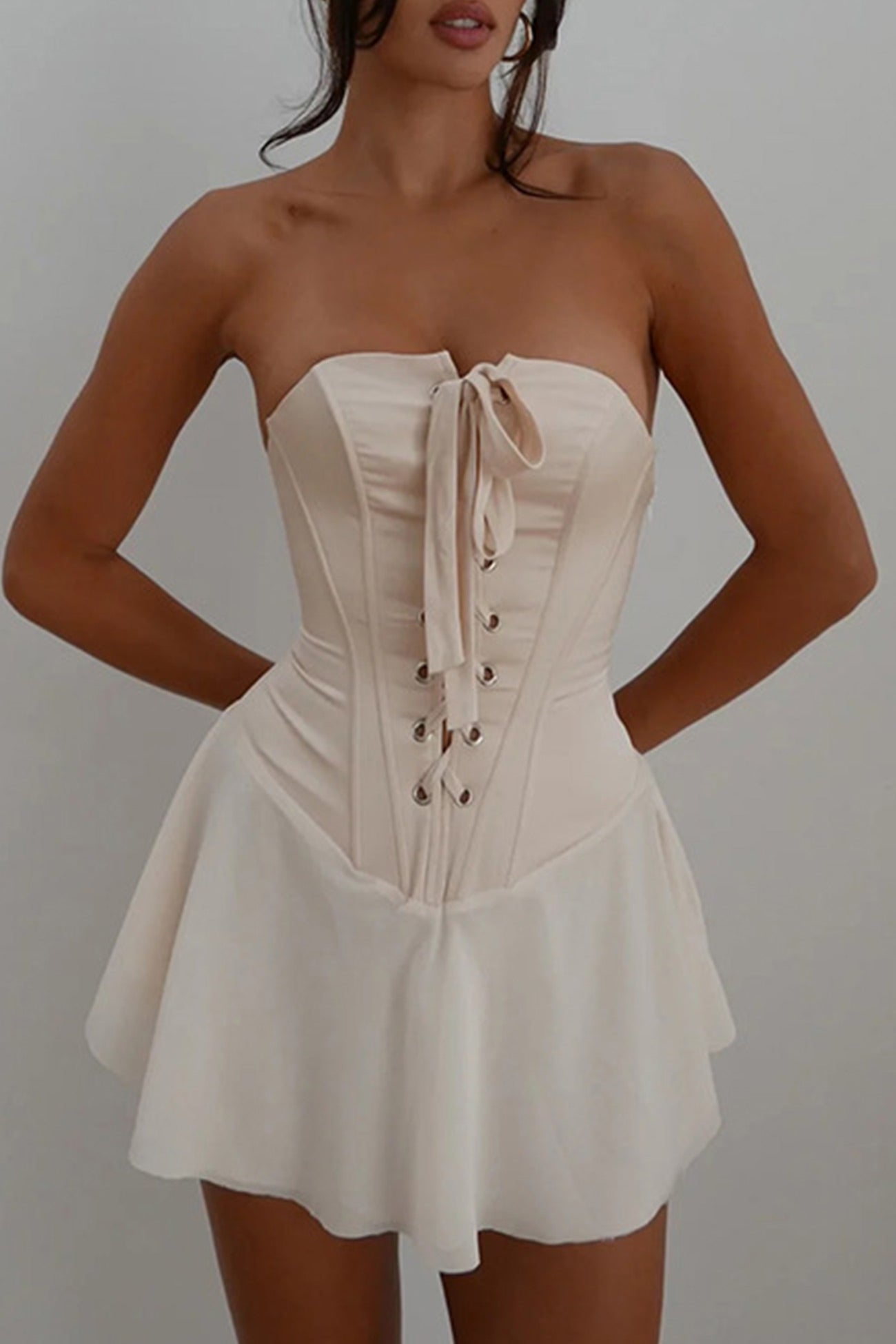 BXOXO - Strapless Tie-up Corset Ruched Dress