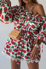 BXOXO - Strawberry Print Drop Shoulder Waisted Dress
