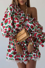 BXOXO - Strawberry Print Drop Shoulder Waisted Dress