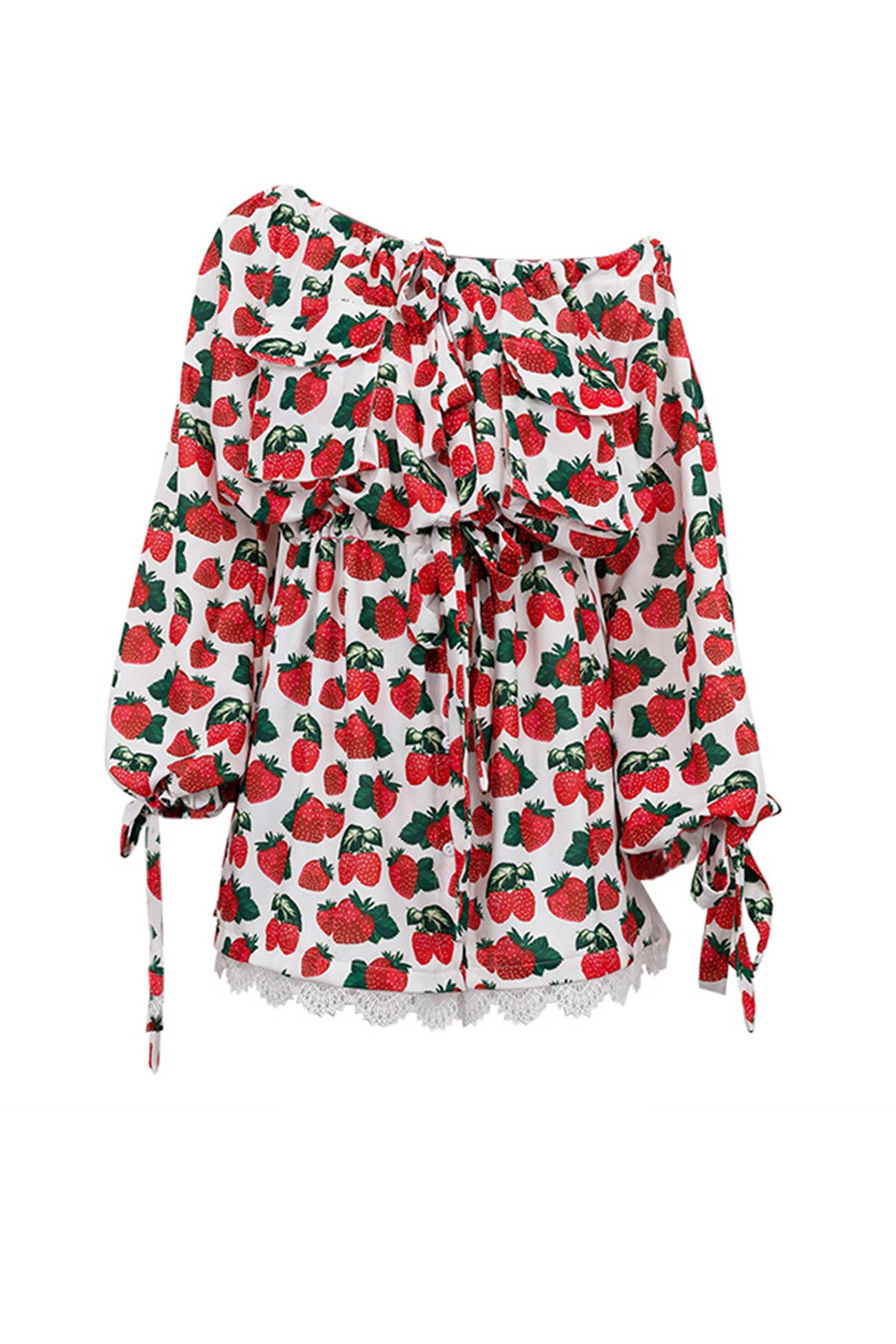 BXOXO - Strawberry Print Drop Shoulder Waisted Dress