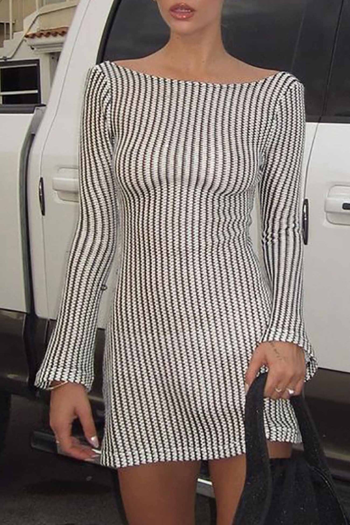 BXOXO - Striped A-Line Backless Dress