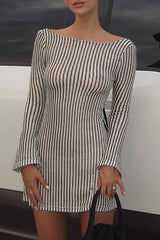 BXOXO - Striped A-Line Backless Dress