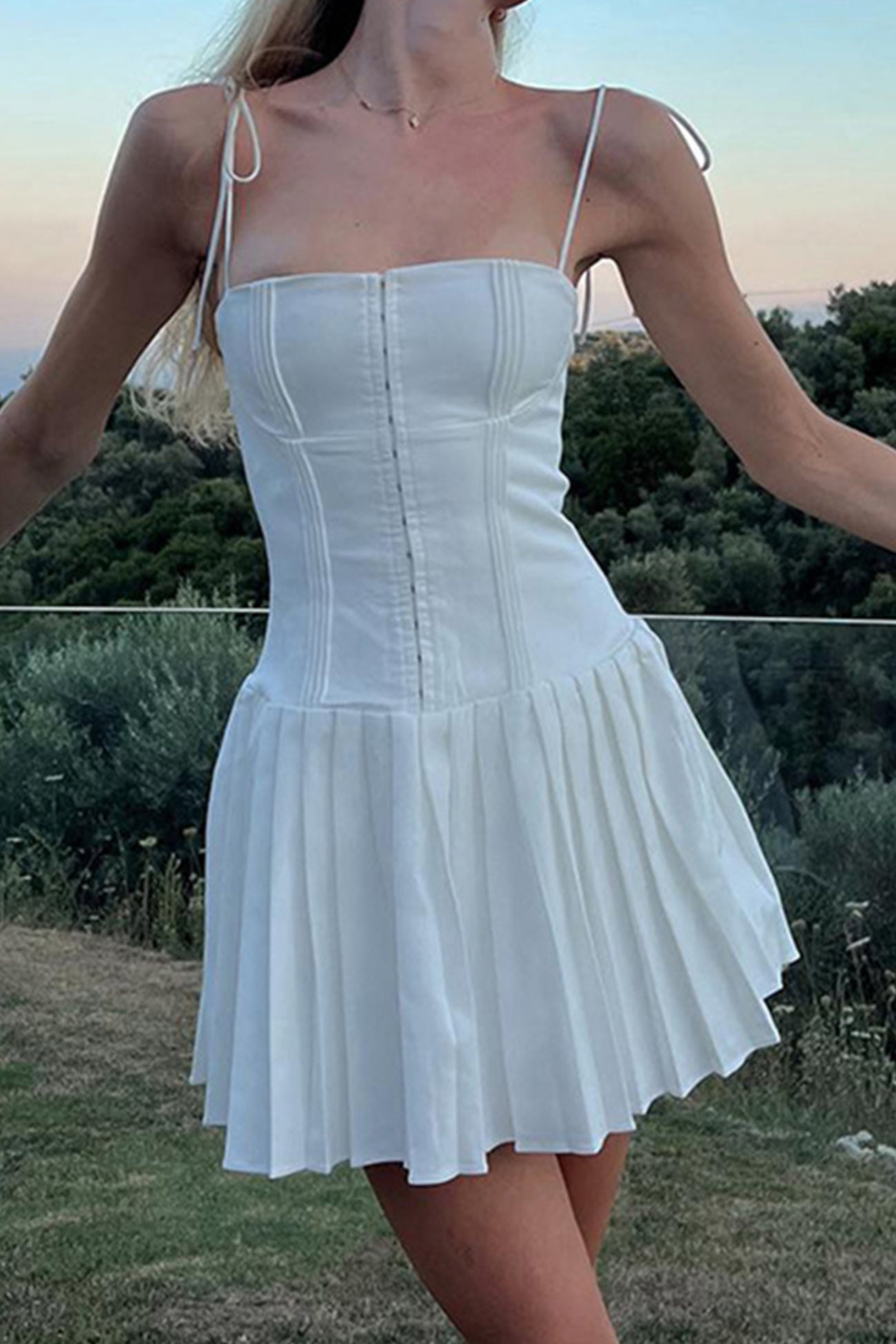 BXOXO - Tie-straps Corset Pleated Cami Dress